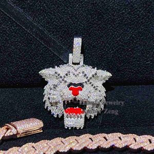 Skräddarsydd juvelerare S925 Sterling Silver Prong Set VVS Moissanite Diamond Lion Head Hip Hop Iced Out Pendant