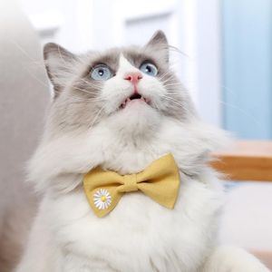 Cat Collars & Leads Cotton Collar Adjustable Bow Tie Solid Color Plastic Buckle Dog Necklace Soft And Comfy With Bells For Gift