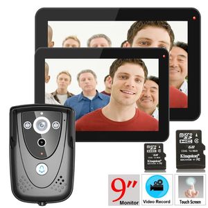Video Door Phones ! 9" 2 Monitors DVR Color Touch Screen Phone With PIR Record Intercom System IR Camera 8G SD Card