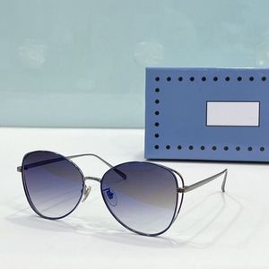 2023 Женщины мужчины высококачественные солнцезащитные очки моды серебряная тонкая металлическая рама светло -голубой градиент Цвет Овальные очки доступны в коробке