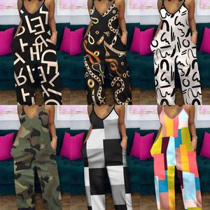 Kvinnliga kläddesigner Jumpsuit 2023 Summer Street Trendsetter Onesies Digitala tryckta raka byxor bodysuits med fickan plus storlek 3xl