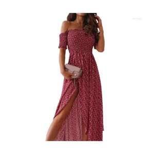 Casual Dresses Women Dress Off Shoder Floral Print Slim High Split Short Sleeve Flowy Hem Maxi Streetwear 2xl Drop Delivery Apparel Dh19q