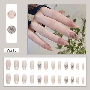 False Nails Acrylic With Glue Coffin Medium And Long Round Head Fake Nail Patch Silver Glitter Butterfly 24 Pieces Boxed Detachable