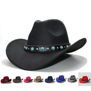 Tibetan retro turquoise belt spring autumn winter male and female parent-child woolen western cowboy hat wide brim sun hat