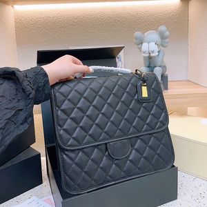 Bolsas de mochila preto de couro de caviar feminino