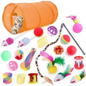 Toys 22st Pets Pets Cat Toys Kitten Toys Set Collaptible Cat Tunnels Feather Teaser Wand Interactive Feather Fluffy Mouse Crinkle Balls