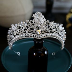 Cristalli Perline Copricapo da sposa Corona Tiara Accessori per capelli da sposa Ornamenti per fascia fatti a mano da donna Copricapo da ballo femminile Copricapo per capelli ZJ15