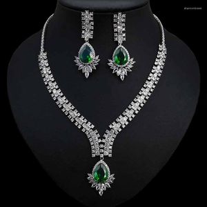 Brincos de colar Set Hibride Luxury CZ Stone e 2pcs Big Water Drop Drop Wedding Bridal Dress Jewelry for Women N-886