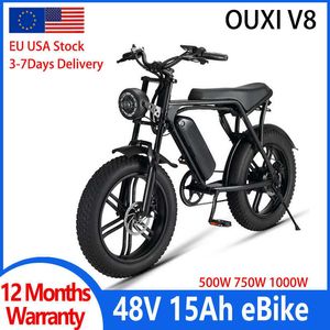 OUXI V8 Electric Bicycle 15AH 48V 750W 20 дюймов 4,0 жирная шина Retro City Electric Bike Bike Bike Bike E-Bike Snow Bike