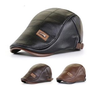 Boinas de couro de alto nível SBoy Cap masculino gorras planas pato pato visor chapéu de inverno outono quente tampas planas vintage homem boinas gatsby chapéus 230509