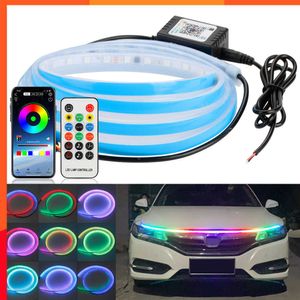 Nya LED -bilhuvlampor RGB Colorful Stripe DRL Dayme Running Lights strålkastare Dekorativ ljus Auto Bar App Remote Control 12V