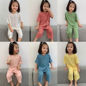 Pyjamas 1–6 Jahre einfarbig Babykleidung Set Sommer Modal geboren Junge Mädchen Kleidung Pyjamas Infantil Unisex Kinderkleidung Roupa Verano 230509