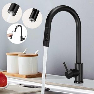 Kitchen Faucets Pull Out Sink Faucet Black Cold Water Shower Taps Deck Mounted 360 Rotation 2 Modes Outlet Spout Single Handle