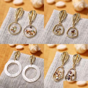 Charm New Fashion Shell Geometric Korean Earrings for Women Round Heart Harts Gold Color Dangle Drop smycken Gift Delivery DHVPG