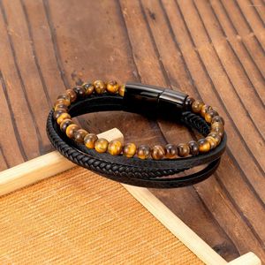 Bracelets de charme multicamadas Multilayer Shrap Leather for Men Vintage Stone Natural Stone Minchas Tigre Tige Teave Braça