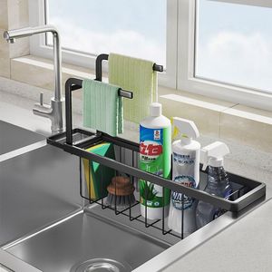 Organization Telescopic Sink Shelf Kitchen Sinks Organizer Stainless Steel Soap Sponge Brush Holder Rag Rack Sink Drain Rack Storage Basket