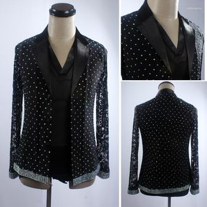 Stage Wear Rhinestone Latin Dance Tops For Men Long SLeeves V Neck Blazer Suit Coat Ballroom Competition Clothing DNV17505