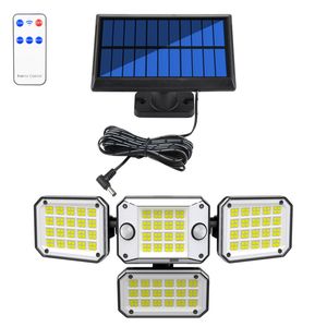 Solarleuchte, 296 LEDs, solarbetriebenes Flutlicht mit Bewegungsmelder für den Außenbereich, mit 2 Sensorköpfen, 3 Modi, wasserdichte Solar-Wandleuchte IP65