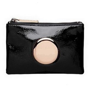 Evening Bags the black patent leather rosegold mim badge metal zipper small coin pouch 15x10 CM 230509