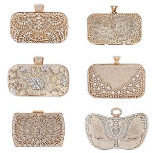 Shoulder Bags Diamond Wedding Clutch Purse Luxury Women Handbag Design Party Flower Hollow Out Pattern Ladies Evening Night 230426