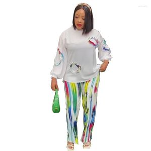 Ethnic Clothing African Women Sets Print Long Sleeve Tops Pants Suits Elegant Office Lady 2 Piece Set Business Outfits Dashiki