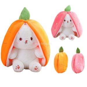 18cm Kawaii Fruit Transfigured Easter Bunny Plush Toy Cute Carrot Strawberry Bag Turn Into Rabbit Plush Toy Kids Birthday Gift