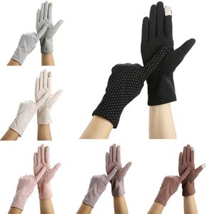 Five Fingers Gloves KLV Women Fashion Summer Drive Sun Protection Wrist Gloves&Mittens Dot Elastic Female Elegant Breathable Sunscreen