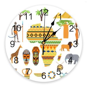 Wanduhren Afrika Maske Giraffe Elefant Baum PVC Digitaluhr Modernes Design Wohnzimmer Dekor Große Uhr Stumm zum Aufhängen