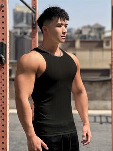 Men's Tank Tops Elasticity stripe Round Neck Oversized Sleeveless TShirt Gym Sports Fitness Running Training Bodybuilding Top 230509