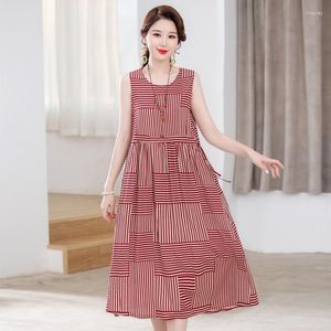 Vestidos casuais de verão sem mangas para mulheres 2023 Mulher de meia-idade elegante vestido longo vintage roupas coreanas de alta qualidade