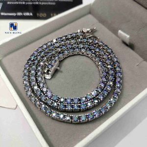 Anpassade tenniskedjor 3mm-10 mm bred färgglada Moissanite diamantkedjor isade ut hiphop VVS-tennishalsband