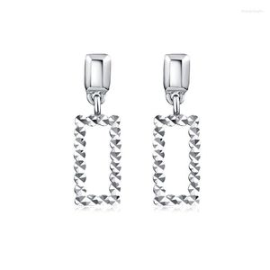 Dangle Earrings Fine Pure Platinum 950 Drop For Women Diamond-facet Rectangle Charm Stud 2.6-2.7g Stamp Pt950