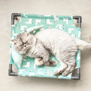 Mats Ny husdjurssäng Cat Hammock Washable Four Seasons Freestanding Cooling Elevated Sleeping Bed for Cat Dog Löstagbar utomhusresor