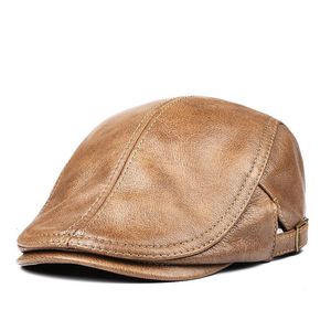 Berets Hüte Männer Frauen Street Bonnet Echtes Leder Baskenmütze Männlich Dünn 5561 cm Einstellbare Vorwärts Kappe Freizeit Duckbill Casquette 230509