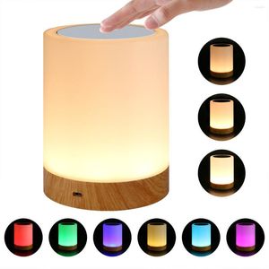 Night Lights Light RGB Bedside Table Lamp Control Touch Dimmable Desk USB Rechargeable Lampara For Bedroom Decoration Gift