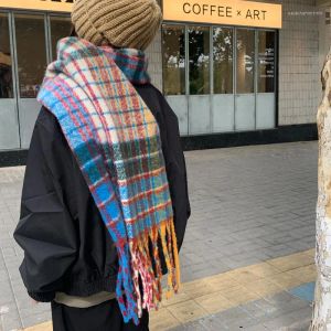 Schals Damen Winter-Regenbogen-Karo-Quastenschal. Verdickter, kaschmirähnlicher, warmer Schal. Doppelseitiger Schal mit doppeltem Verwendungszweck