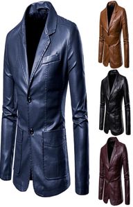 Retro Solid Color Mens Leather Suit Blazer Jacket Men Men casual Business Wedding Sleeve Longa Manga Longa 9756133
