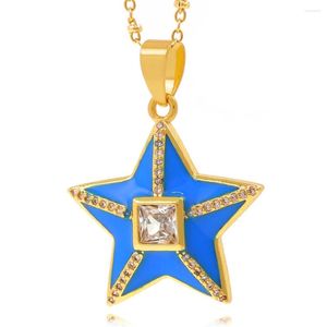 Chains Trendy Luxurious Star CZ Zirconia Necklace Dripping Oil High Quality Copper Chain Choker For Women Exotic Pendant Accessories