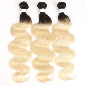 T1B 613 ombre blond hårbunt 8inch30inch Dark Roots med 613 Body Wave Hair Weave Brasilian Remy Human Hair