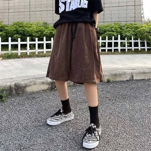 Mäns shorts brun corduroy shorts överdimensionerade baggy fem poäng byxor sommar koreanska mode breda ben byxor ins hip hop bottnar män och kvinnor 230510