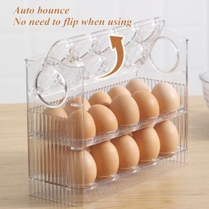 Food Savers Storage Containers 3-Layer Flip Egg Storage Box For Fridge Door Fresh-keeping Eggs Container Case Egg Organizer Rack Refrigerator Egg Holder Tray 230509