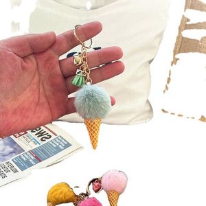 Kreative Bonbonfarben Eistüte Schlüsselanhänger Cartoon 4,5 cm faules Kaninchenhaar Ball Schlüsselanhänger Tasche Auto Cartoon Schlüsselanhänger Großhandel