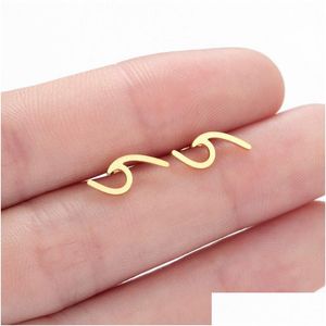 Stud New Fashion Earrings Geometric Wave For Women Jewelry Romantic Stainless Steel Fancy Ear Studs Ocean Drop Delivery Dhydx