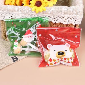 Gift Wrap 100Pcs Christmas Candy Cookie Self-Adhesive Bags Packaging Snack Baking Bag Year Xmas Supplies