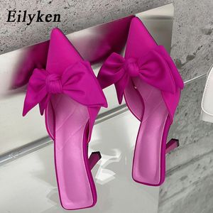 Slippare Eilyeken Autumn Big Butterfly-Knot Kvinnor Sandaler grunt Point Toe Mules Stripper High Heel Pumps Ladies Shoes 230510