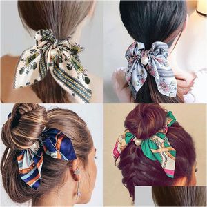 Fasce per capelli Bohemian Chffion Scrunchies per capelli Fashion Big Bow Women Pearl Ponytail Holder Tie Elastic Rubber Bands Accessori Drop Del Dhlts