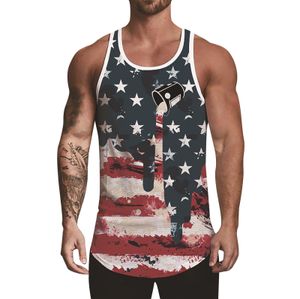 Tanques masculinos Tops American Flag 3D Imprimir camisa sem mangas de verão Harajuku Estação independente 230509