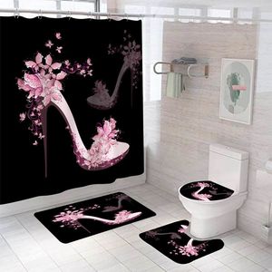 Shower Curtains Waterproof Bathroom Curtain Set with 12 Hooks Toilet Seat Bath Mats and Rugs Nonslip Carpet Covers 230510