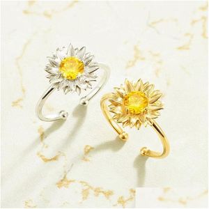 Band Rings Sunflowers For Women Plant Design Accessories Mini Finger Adjustable Open Ring Valentines Day Gfit Drop Delivery Jewelry Dhpk9