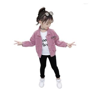 Jackets Girls' Outerwear Spring And Autumn Children's Clothes Little Middle Large Striped Velvet Jacket 4-12 Ages